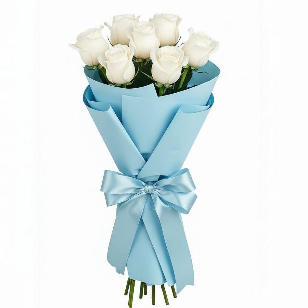 Букет 7 белых роз Проуд в Новомышастовской