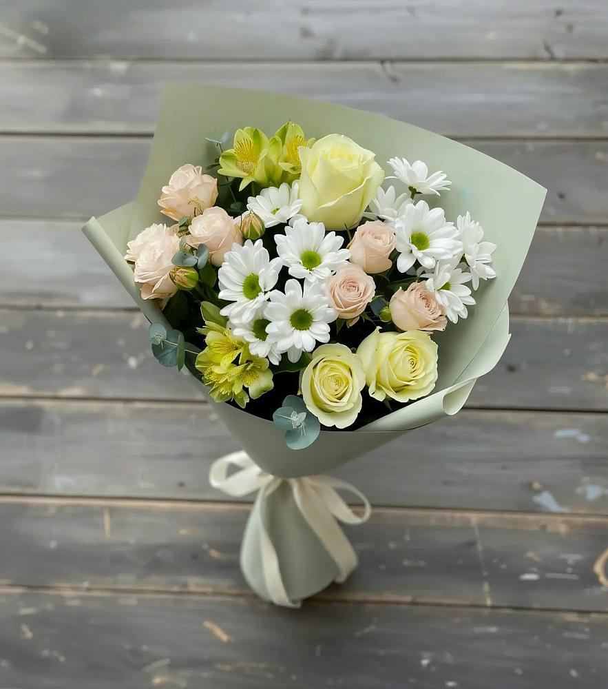 Букет цветов из: Альстромерии, Розы и Хризантемы в Новомышастовской