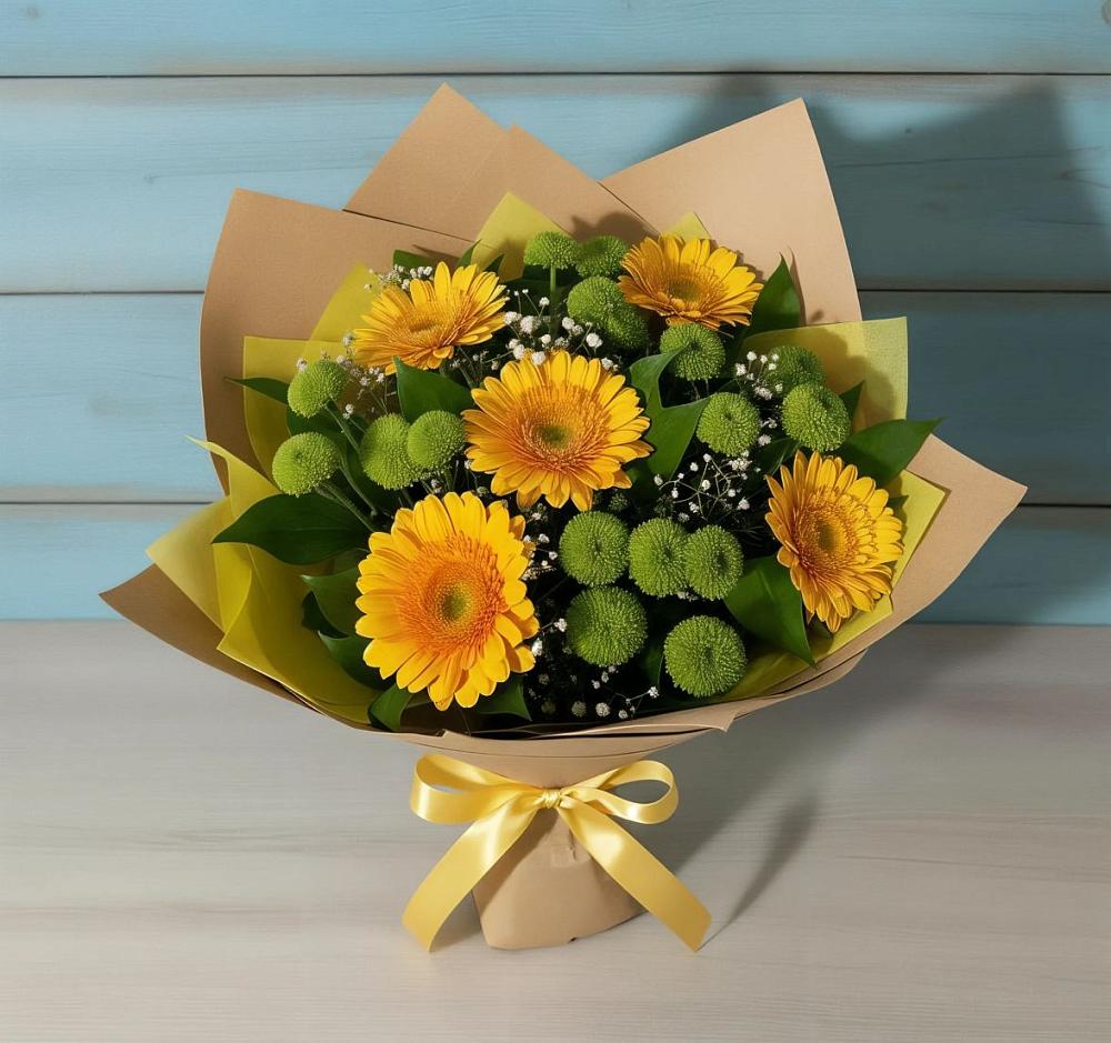 Букет цветов из: Герберы и Хризантемы в Новомышастовской