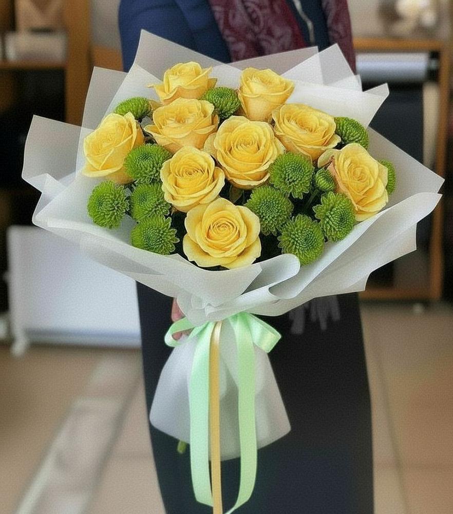 Букет цветов из: Хризантемы и Розы в Новомышастовской