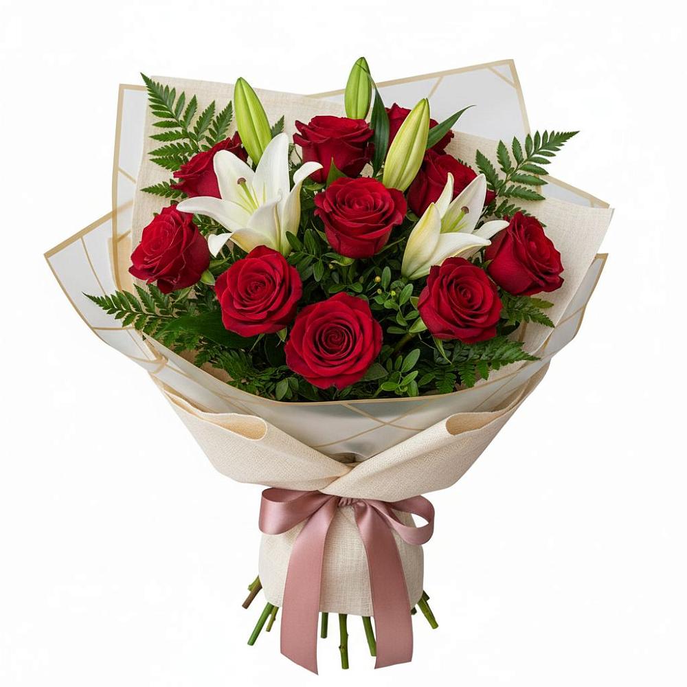 Букет цветов из: Лилии и Розы в Новомышастовской