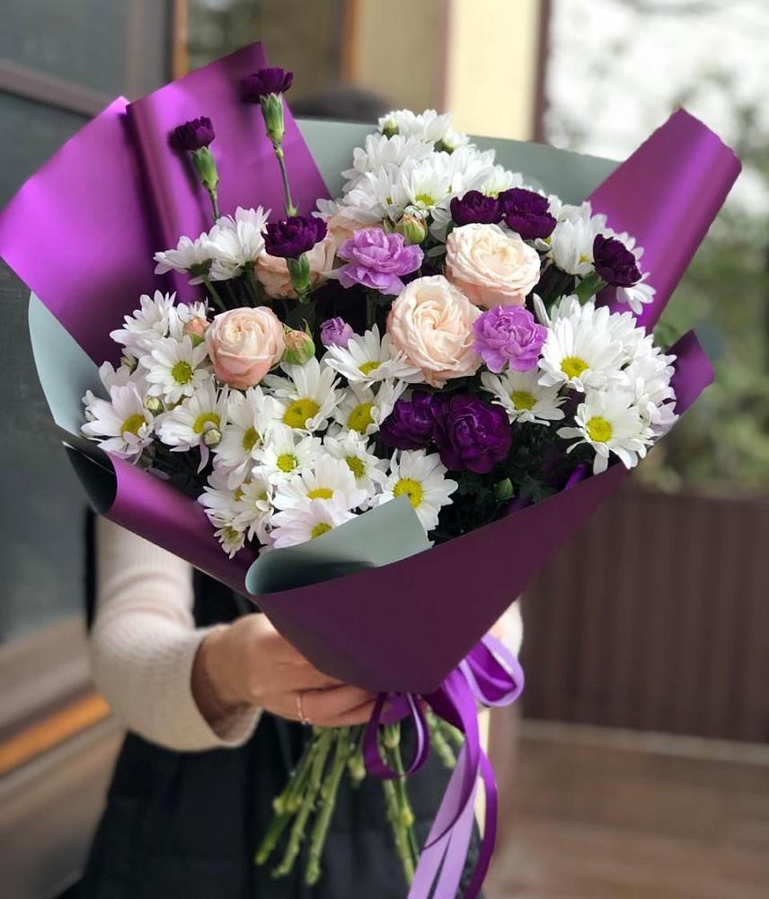 Букет цветов из: Хризантемы, Гвоздики и Розы в Новомышастовской