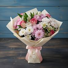 Букет цветов из:  Хризантемы, Альстромерии и Розы в Новомышастовской