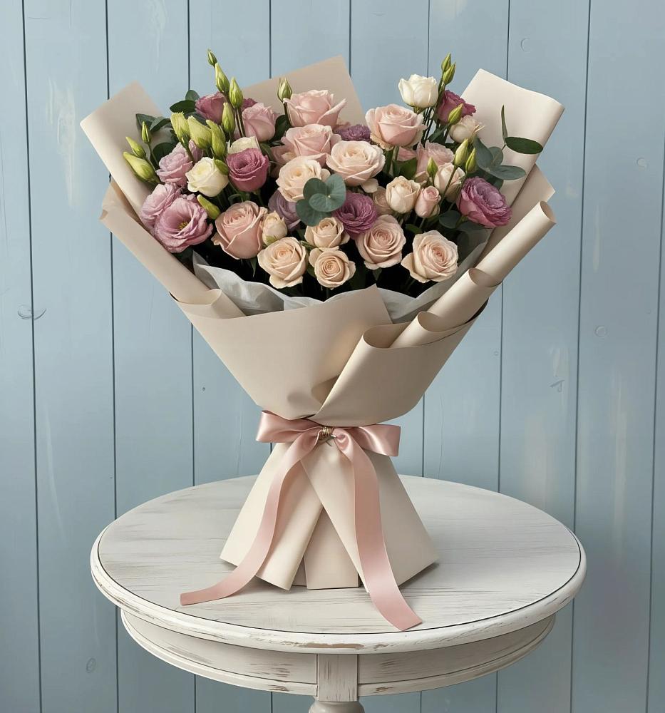 Букет цветов из: Розы и Лизиантусы в Новомышастовской