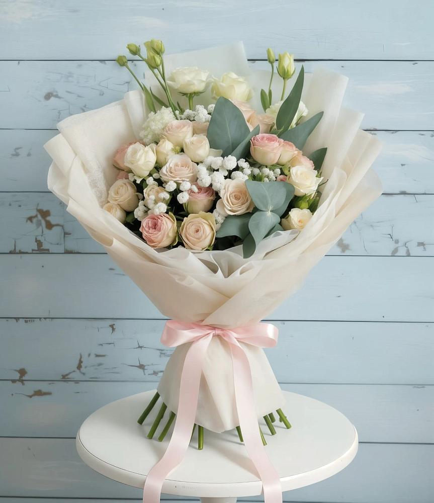 Букет цветов из: Розы и Лизиантусы в Новомышастовской