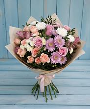 Букет цветов из:  Хризантемы, Розы и Альстромерии в Новомышастовской