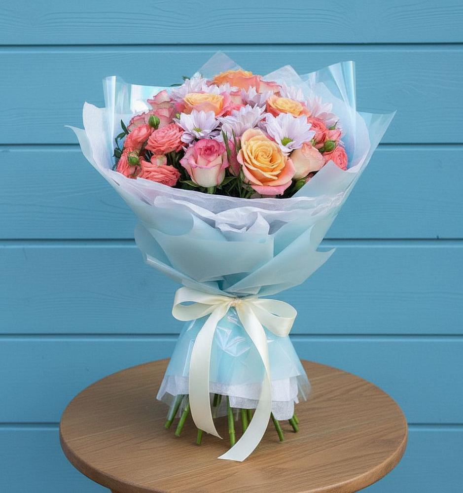 Букет цветов из: Хризантемы и Розы в Новомышастовской